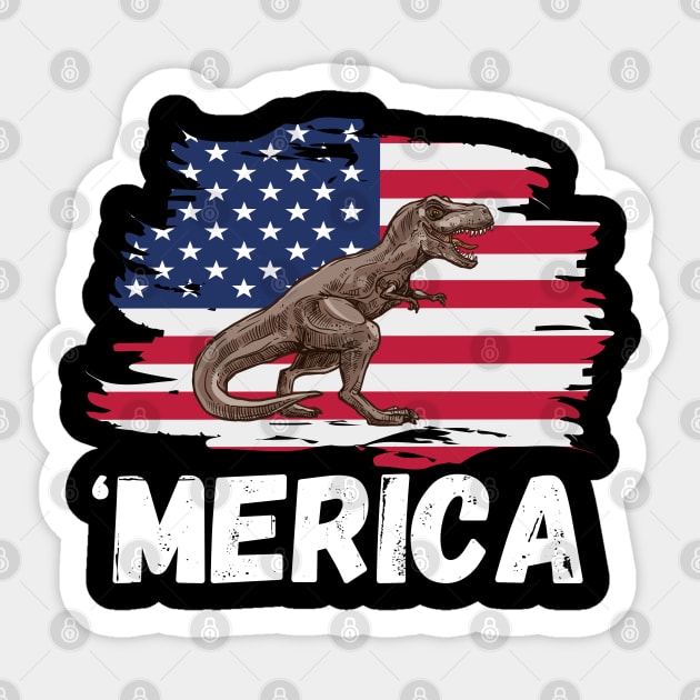 Vintage American flag T-Rex Dinosaur 4th Of July Independence Day Patriotic Party Sticker by JustBeSatisfied